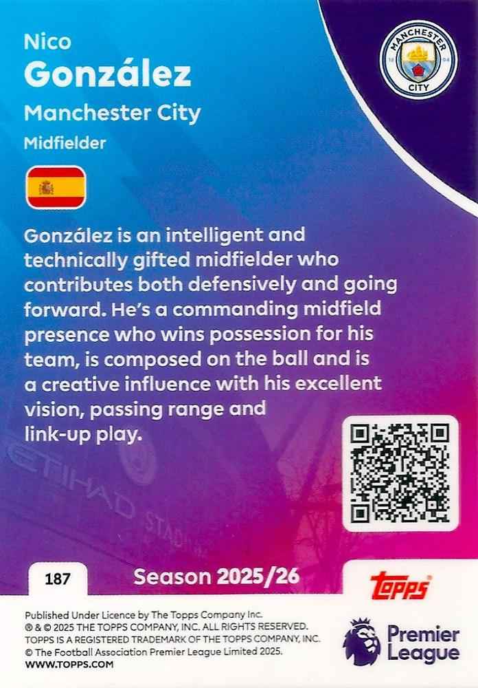 Fodbold kort Topps Premier League 2025/2026 - Manchester City Nico Gonzalez