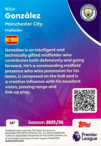 Fodbold kort Topps Premier League 2025/2026 - Manchester City Nico Gonzalez