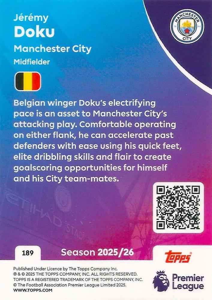 Fodbold kort Topps Premier League 2025/2026 - Manchester City Jeremy Doku