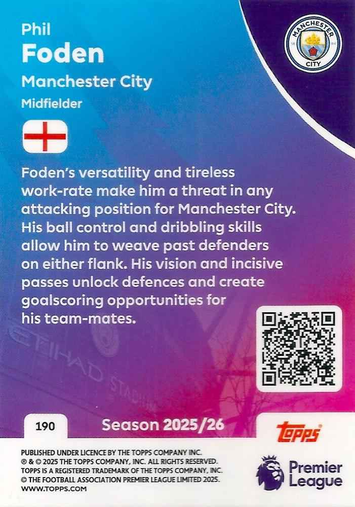 Fodbold kort Topps Premier League 2025/2026 - Manchester City Phil Foden