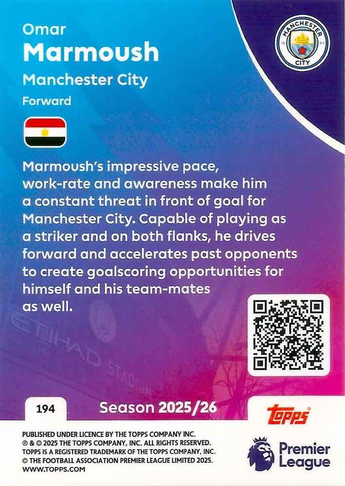 Fodbold kort Topps Premier League 2025/2026 - Manchester City Omar Marmoush