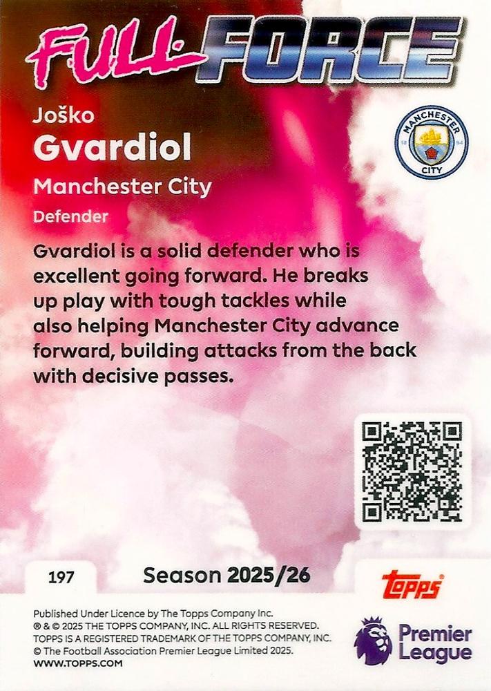 Fodbold kort Topps Premier League 2025/2026 - Full Force Josko Gvardiol - Pokedexet
