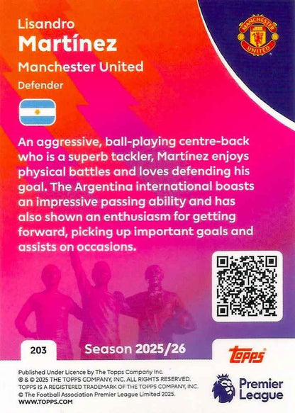 Fodbold kort Topps Premier League 2025/2026 - Manchester United Lisandro Martinez