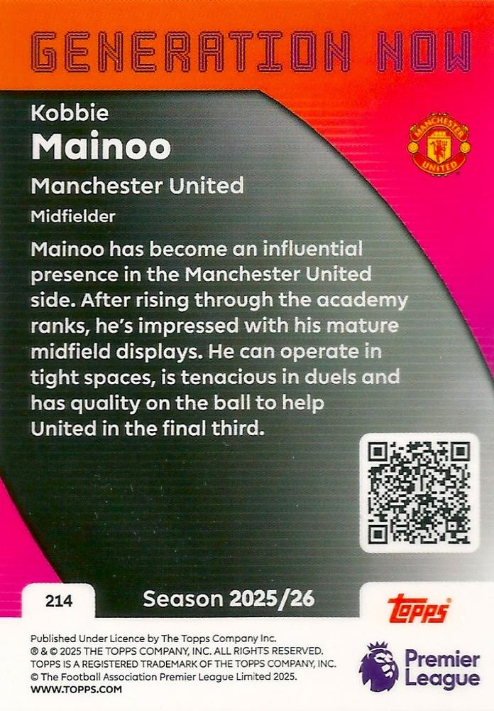 Fodbold kort Topps Premier League 2025/2026 - Generation Now Kobbie Mainoo - Pokedexet