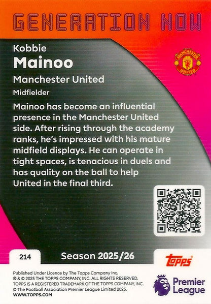 Fodbold kort Topps Premier League 2025/2026 - Generation Now Kobbie Mainoo - Pokedexet