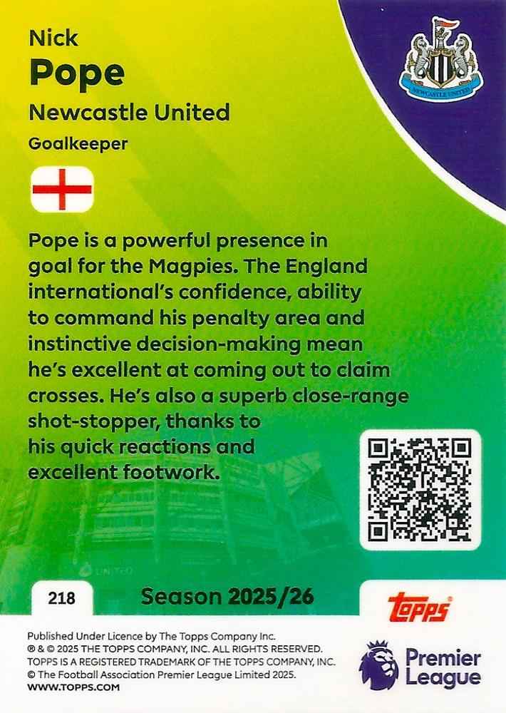 Fodbold kort Topps Premier League 2025/2026 - Newcastle Nick Pope