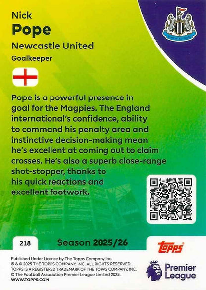 Fodbold kort Topps Premier League 2025/2026 - Newcastle Nick Pope