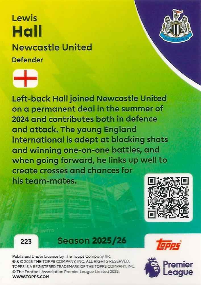 Fodbold kort Topps Premier League 2025/2026 - Newcastle Lewis Hall