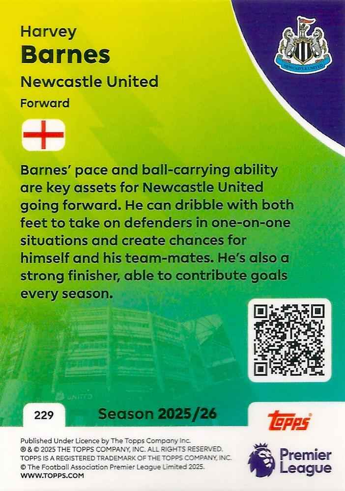 Fodbold kort Topps Premier League 2025/2026 - Newcastle Harvey Barnes