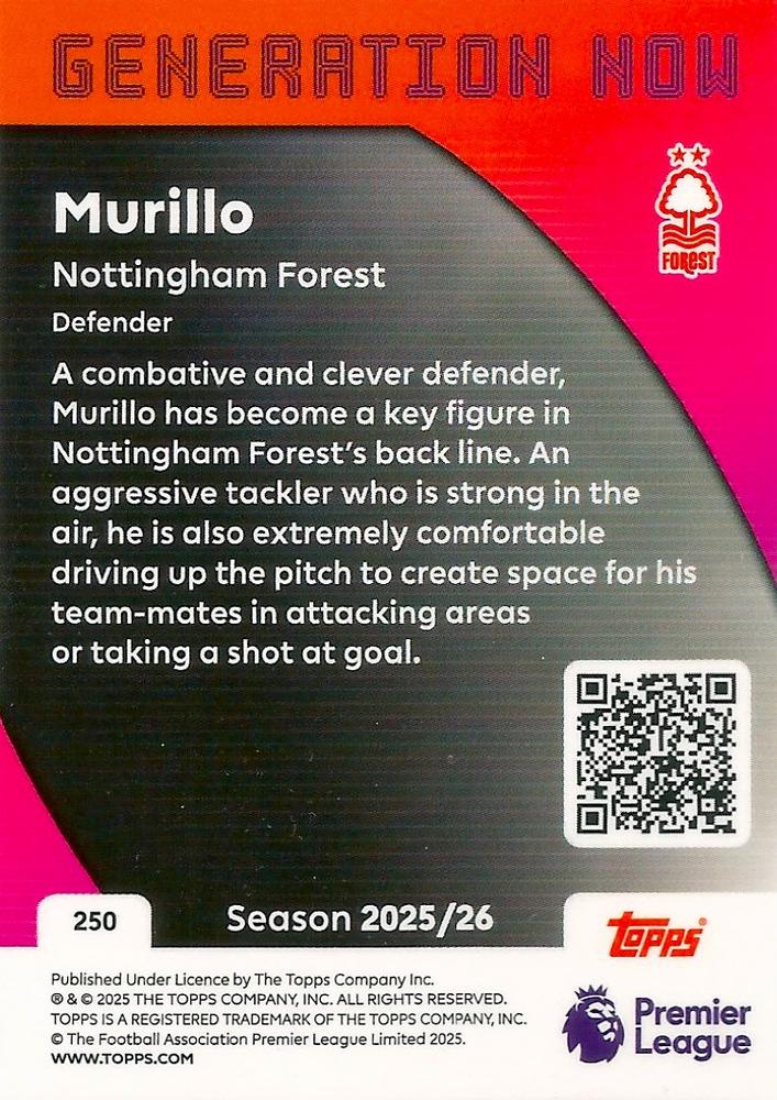 Fodbold kort Topps Premier League 2025/2026 - Generation Now Murillo - Pokedexet