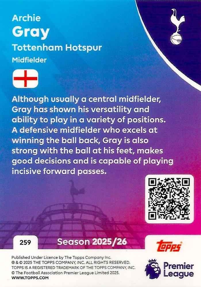 Fodbold kort Topps Premier League 2025/2026 - Tottenham Archie Gray