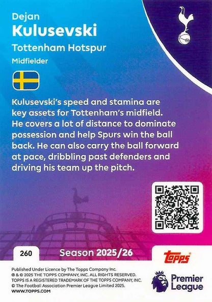 Fodbold kort Topps Premier League 2025/2026 - Tottenham Dejan Kulusevski