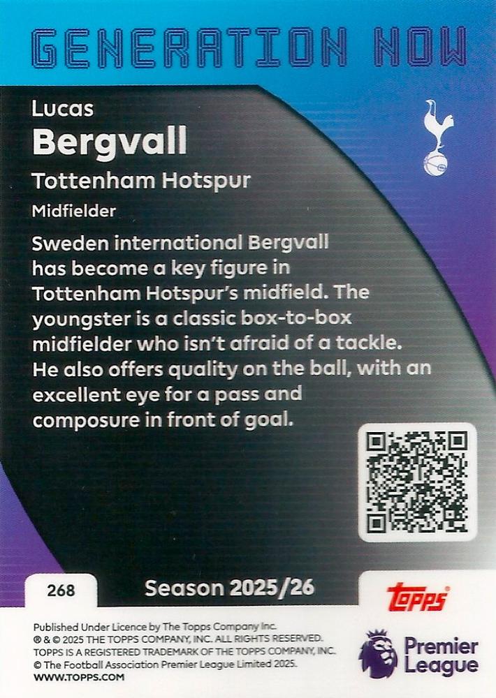 Fodbold kort Topps Premier League 2025/2026 - Generation Now Lucas Bergvall - Pokedexet