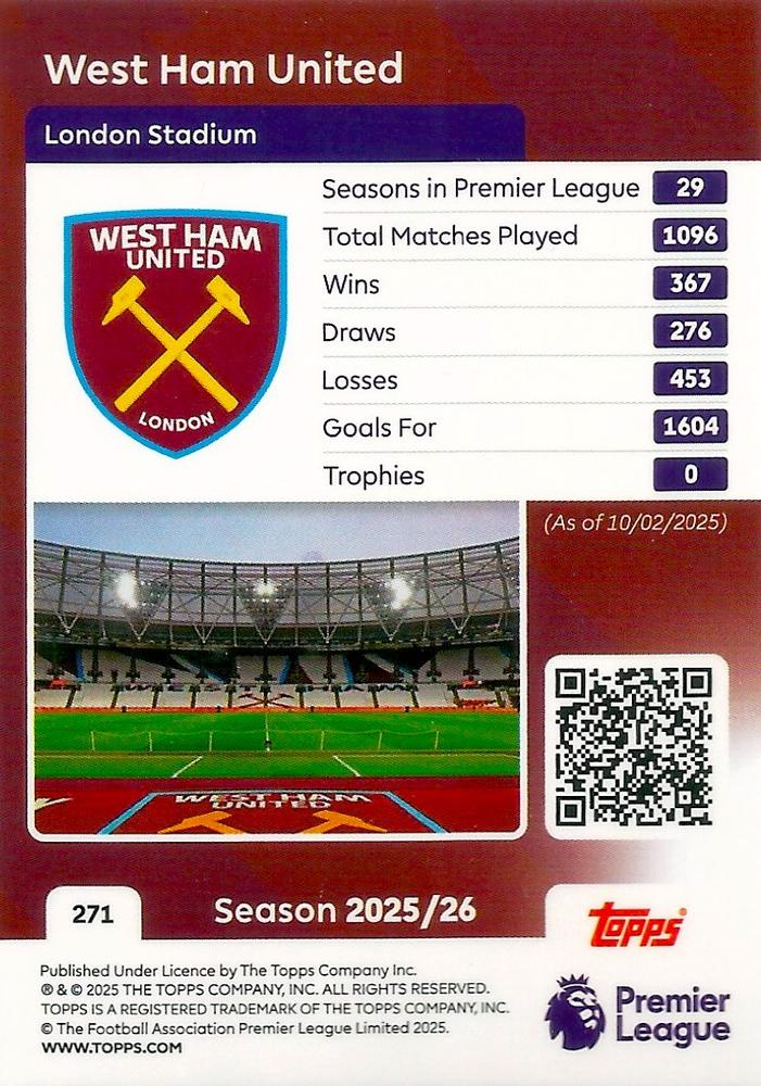 Fodbold kort Topps Premier League 2025/2026 - Team Badge West Ham United - Pokedexet