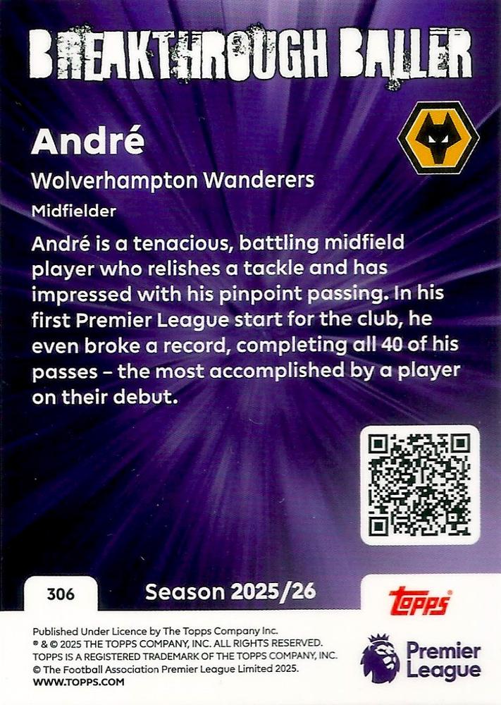 Fodbold kort Topps Premier League 2025/2026 - Breakthrough Baller Andre - Pokedexet