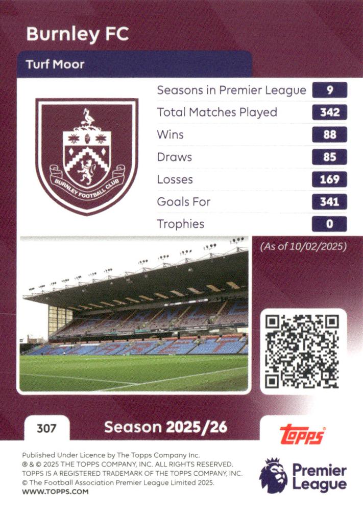 Fodbold kort Topps Premier League 2025/2026 - Team Badge Burnley FC - Pokedexet