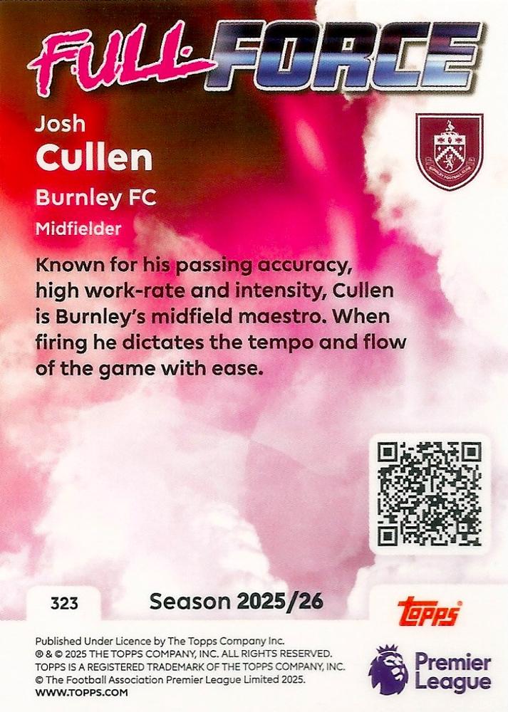 Fodbold kort Topps Premier League 2025/2026 - Full Force Josh Cullen - Pokedexet