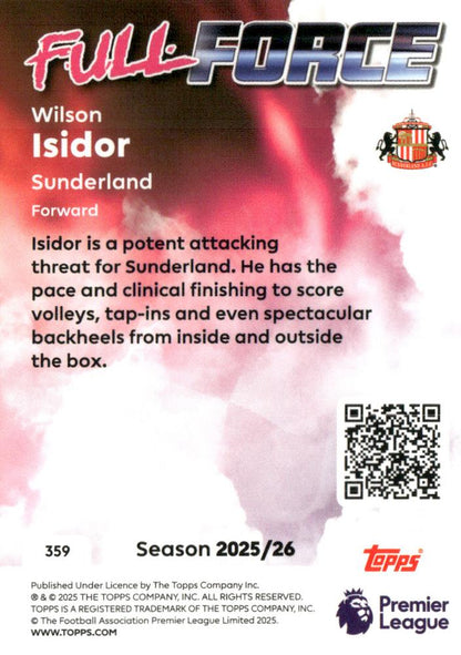 Fodbold kort Topps Premier League 2025/2026 - Full Force Wilson Isidor - Pokedexet