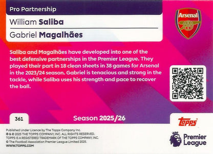 Fodbold kort Topps Premier League 2025/2026 - Pro Partnership William Saliba/Gabriel Magalhaes - Pokedexet