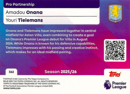 Fodbold kort Topps Premier League 2025/2026 - Pro Partnership Amadou Onana/Youri Tielemans - Pokedexet