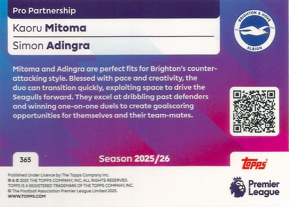 Fodbold kort Topps Premier League 2025/2026 - Pro Partnership Kaoru Mitoma/Simon Adingra - Pokedexet