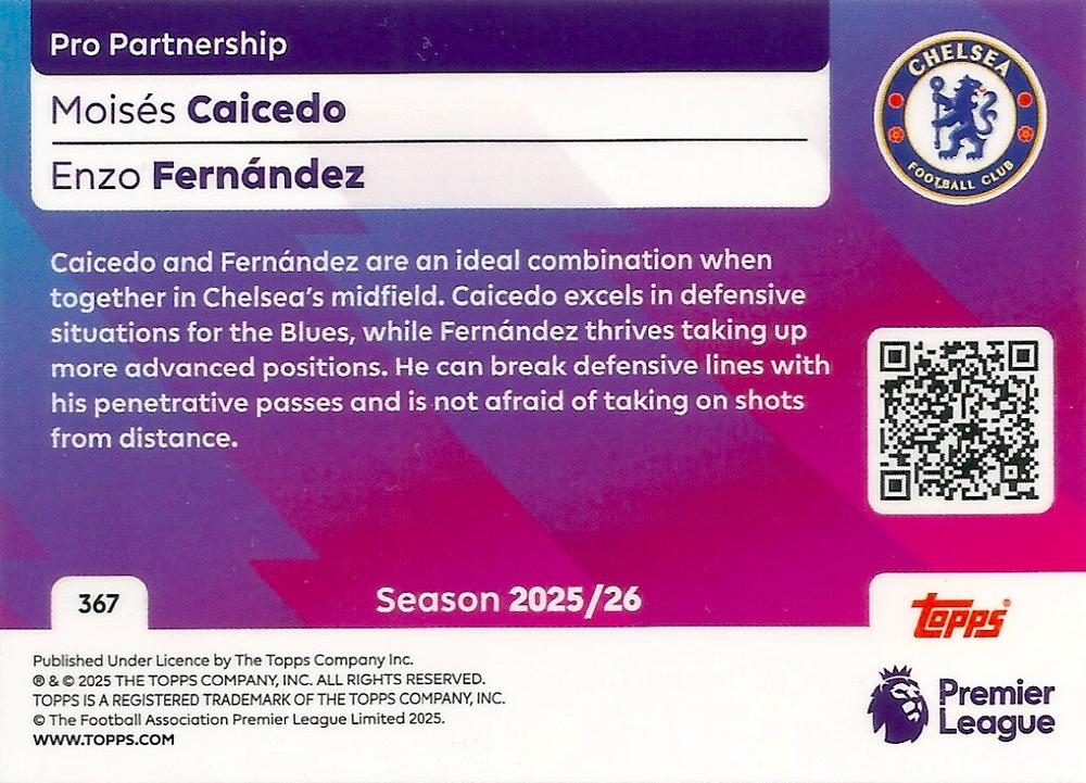 Fodbold kort Topps Premier League 2025/2026 - Pro Partnership Moises Caicedo/Enzo Fernandez - Pokedexet