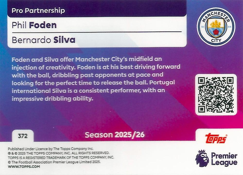 Fodbold kort Topps Premier League 2025/2026 - Pro Partnership Phil Foden/Bernardo Silva - Pokedexet