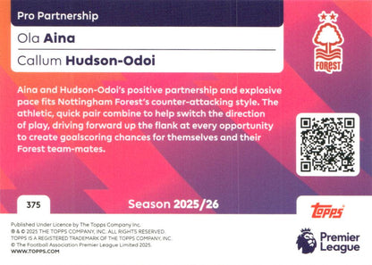 Fodbold kort Topps Premier League 2025/2026 - Pro Partnership Ola Aina/ Callum Hudson-Odoi - Pokedexet