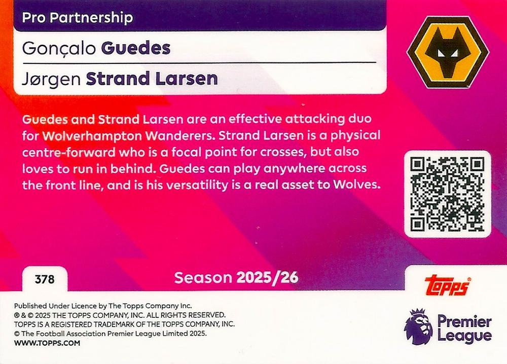 Fodbold kort Topps Premier League 2025/2026 - Pro Partnership Goncalo Guedes/Jørgen Strand Larsen - Pokedexet