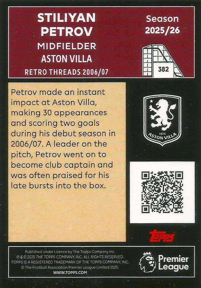 Fodbold kort Topps Premier League 2025/2026 - Retro Threads Stiliyan Petrov - Pokedexet