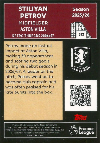 Fodbold kort Topps Premier League 2025/2026 - Retro Threads Stiliyan Petrov - Pokedexet