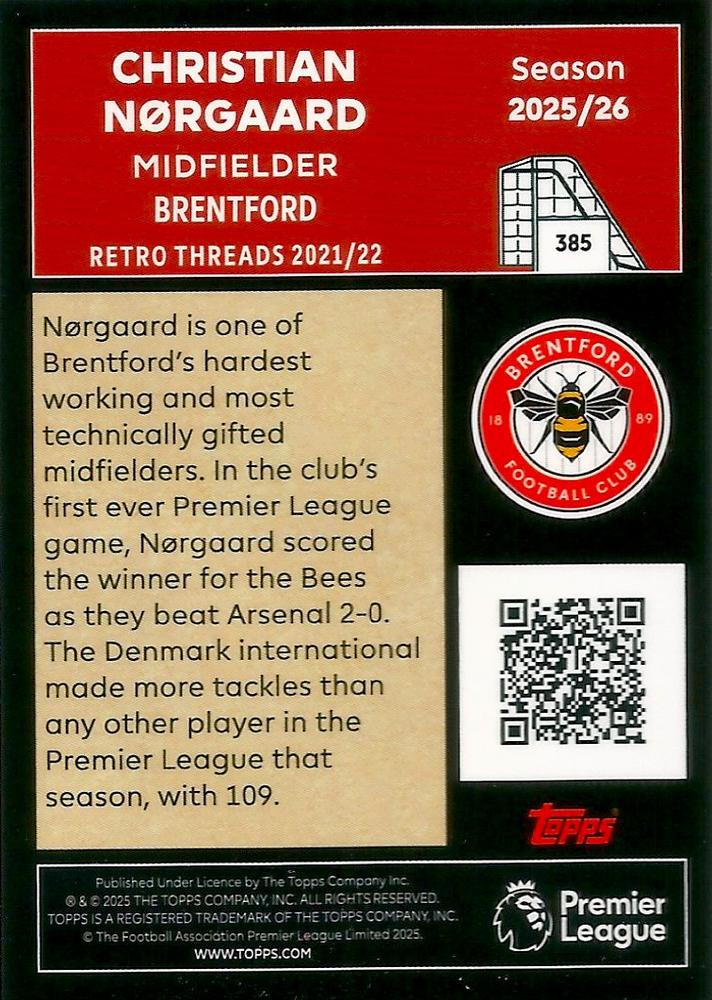 Fodbold kort Topps Premier League 2025/2026 - Retro Threads Christian Nørgaard - Pokedexet