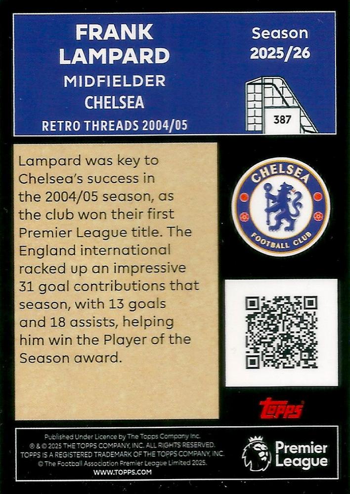 Fodbold kort Topps Premier League 2025/2026 - Retro Threads Frank Lampard - Pokedexet