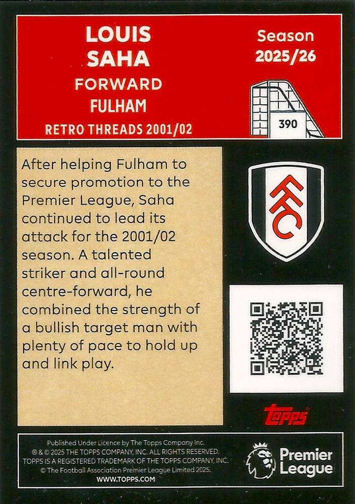 Fodbold kort Topps Premier League 2025/2026 - Retro Threads Louis Saha - Pokedexet