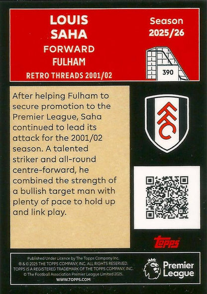 Fodbold kort Topps Premier League 2025/2026 - Retro Threads Louis Saha - Pokedexet