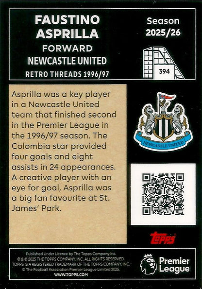 Fodbold kort Topps Premier League 2025/2026 - Retro Threads Faustino Asprilla - Pokedexet