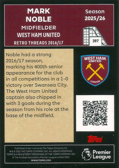 Fodbold kort Topps Premier League 2025/2026 - Retro Threads Mark Noble - Pokedexet