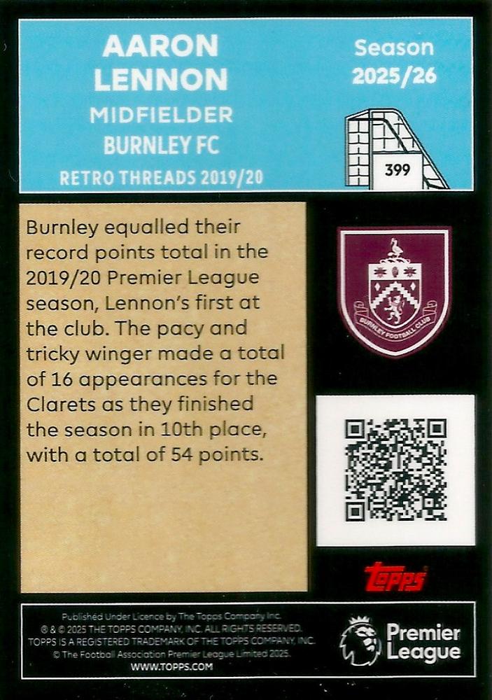 Fodbold kort Topps Premier League 2025/2026 - Retro Threads Aaron Lennon - Pokedexet