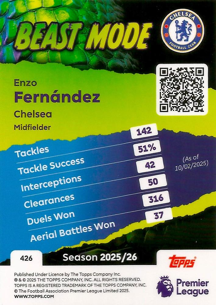 Fodbold kort Topps Premier League 2025/2026 - Beast Mode Enzo Fernandez - Pokedexet