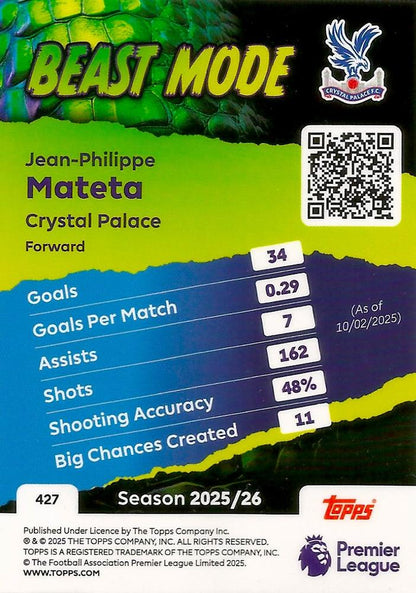 Fodbold kort Topps Premier League 2025/2026 - Beast Mode Jean-Philippe Mateta - Pokedexet