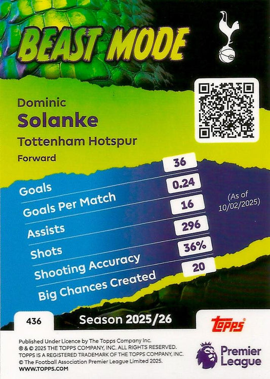 Fodbold kort Topps Premier League 2025/2026 - Beast Mode Dominic Solanke - Pokedexet