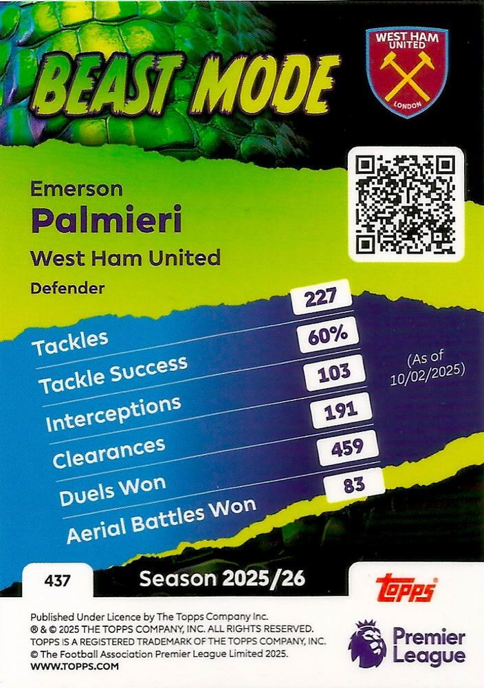 Fodbold kort Topps Premier League 2025/2026 - Beast Mode Emerson Palmieri - Pokedexet