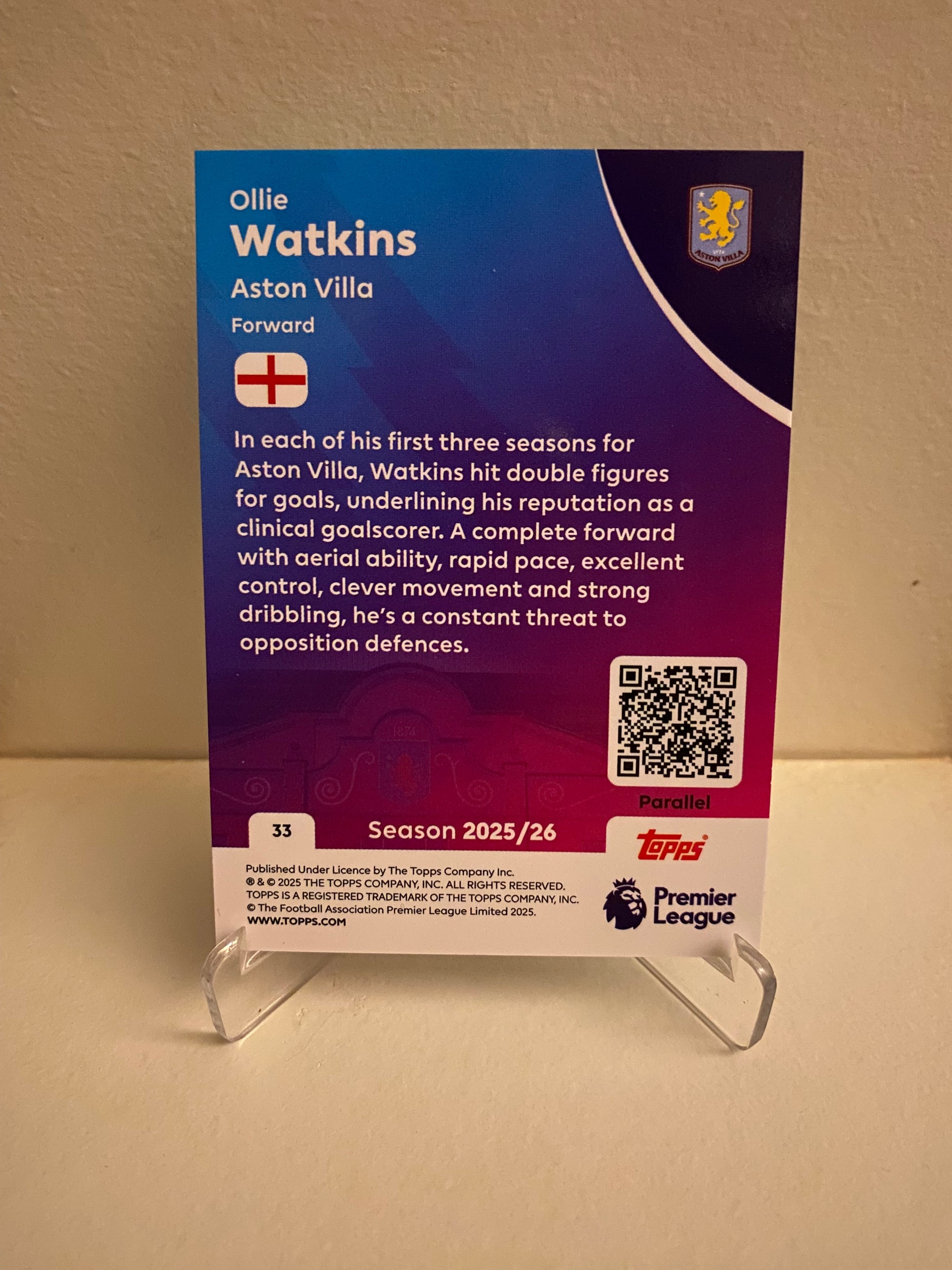 Fodbold kort Topps Premier League 2025/2026 - Green Parallel Ollie Watkins - Pokedexet