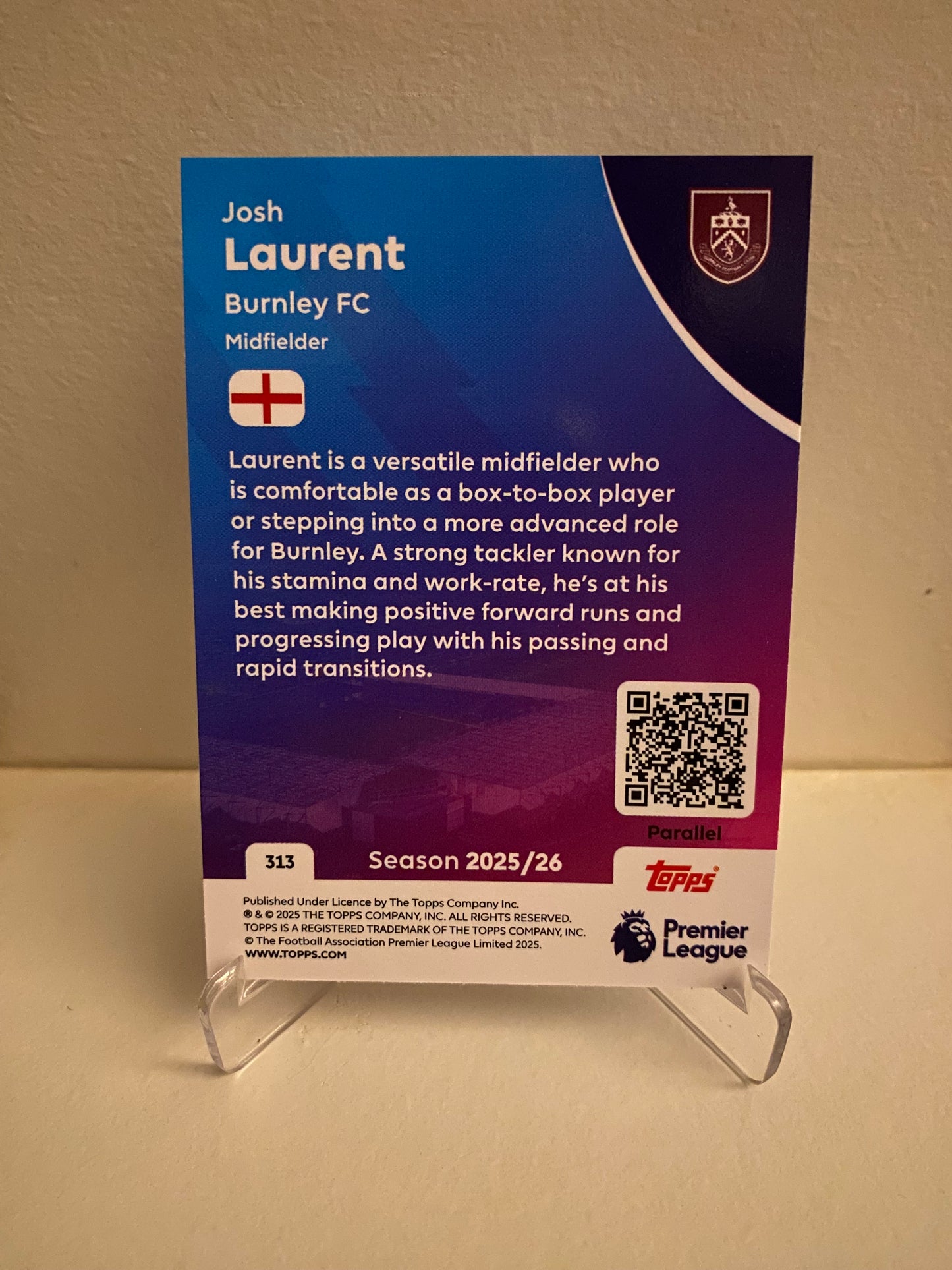 Fodbold kort Topps Premier League 2025/2026 - Blue Parallel Josh Laurent - Pokedexet