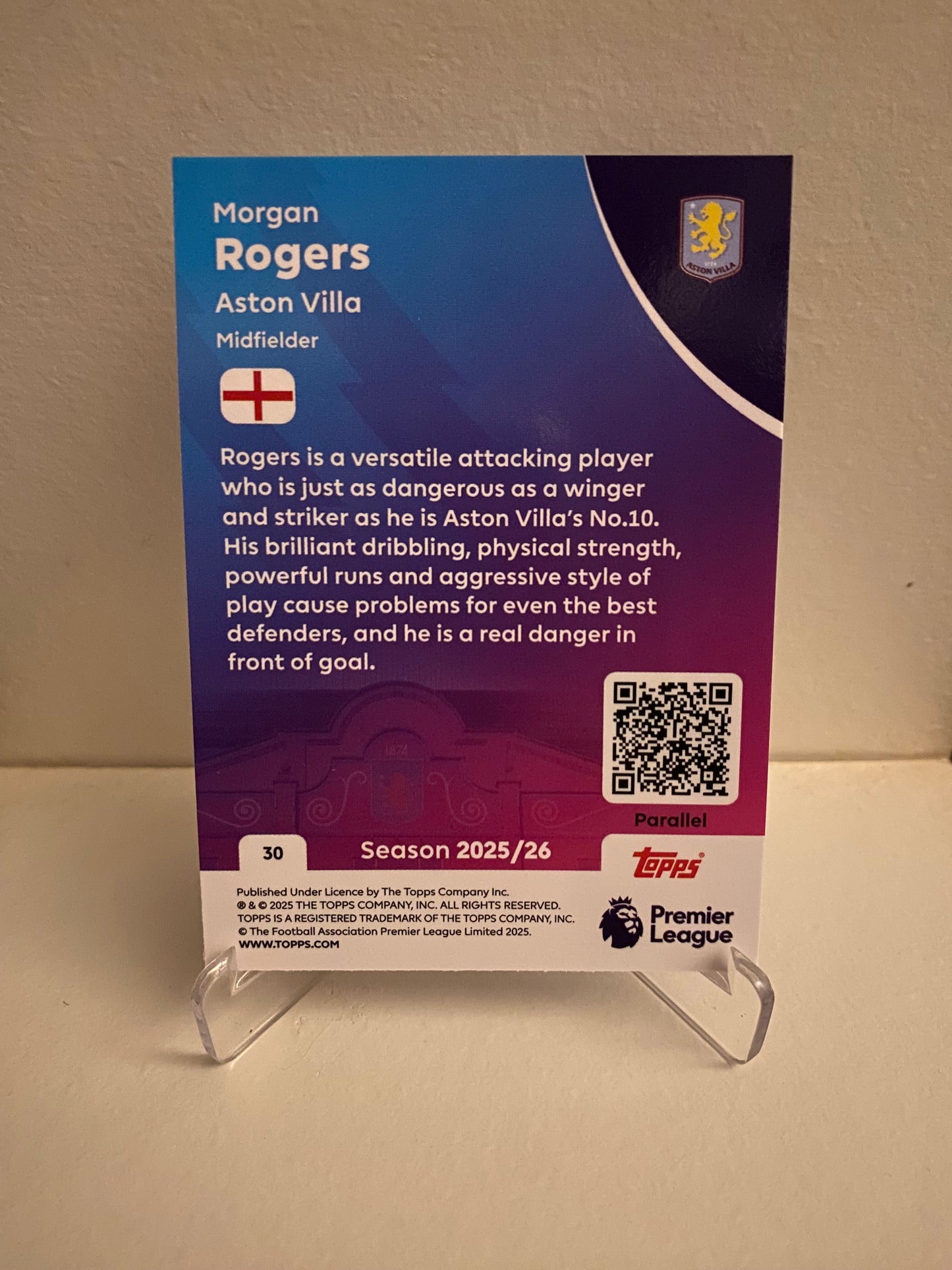 Fodbold kort Topps Premier League 2025/2026 - Blue Parallel Morgan Rogers - Pokedexet