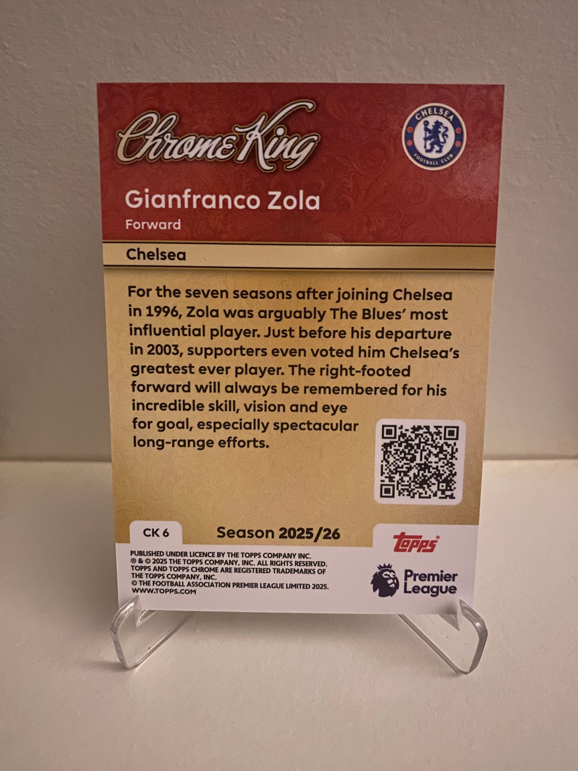Fodbold kort Topps Premier League 2025/2026 - Chrome King Gianfranco Zola - Pokedexet