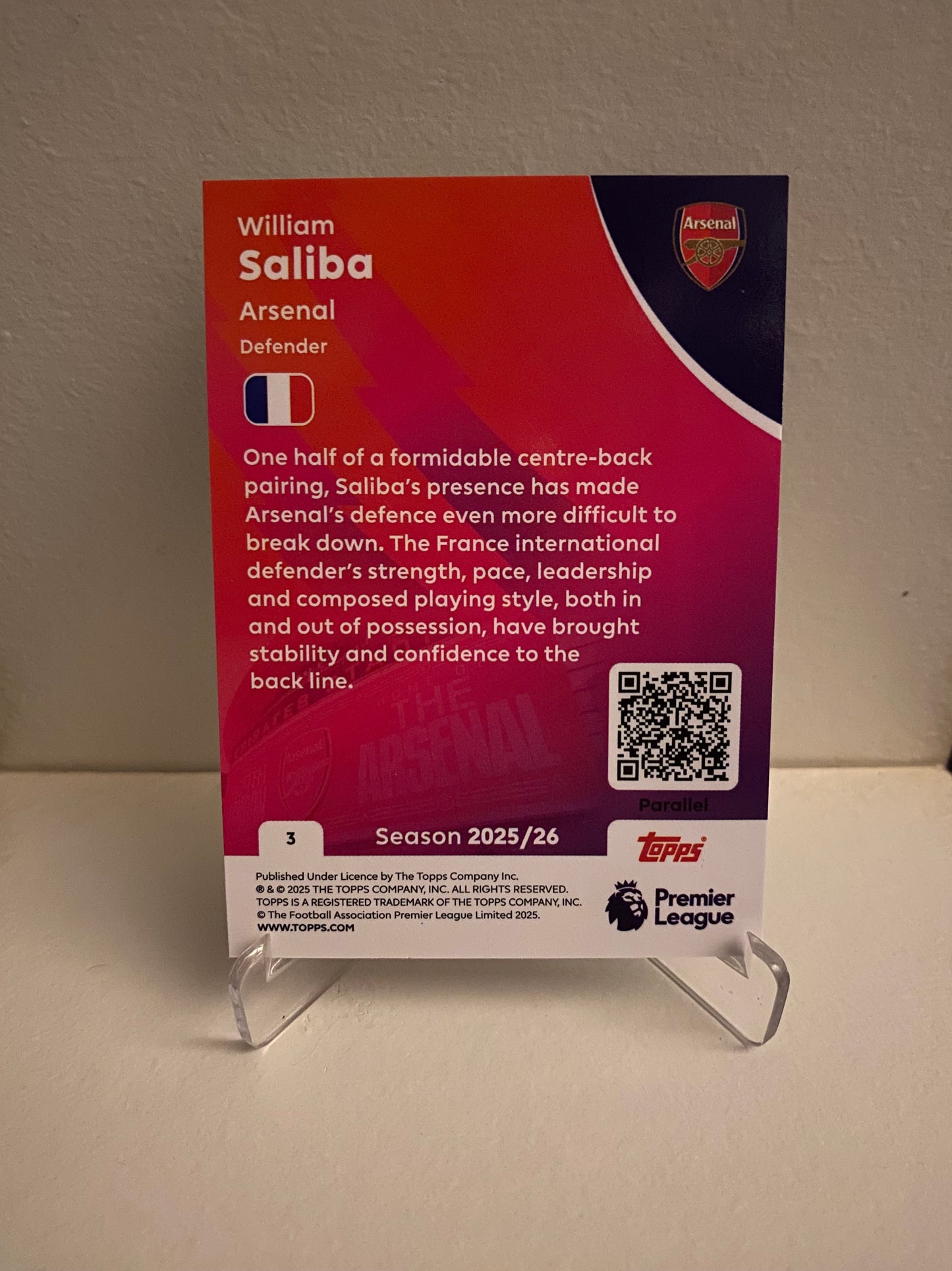 Fodbold kort Topps Premier League 2025/2026 - Green Parallel William Saliba - Pokedexet