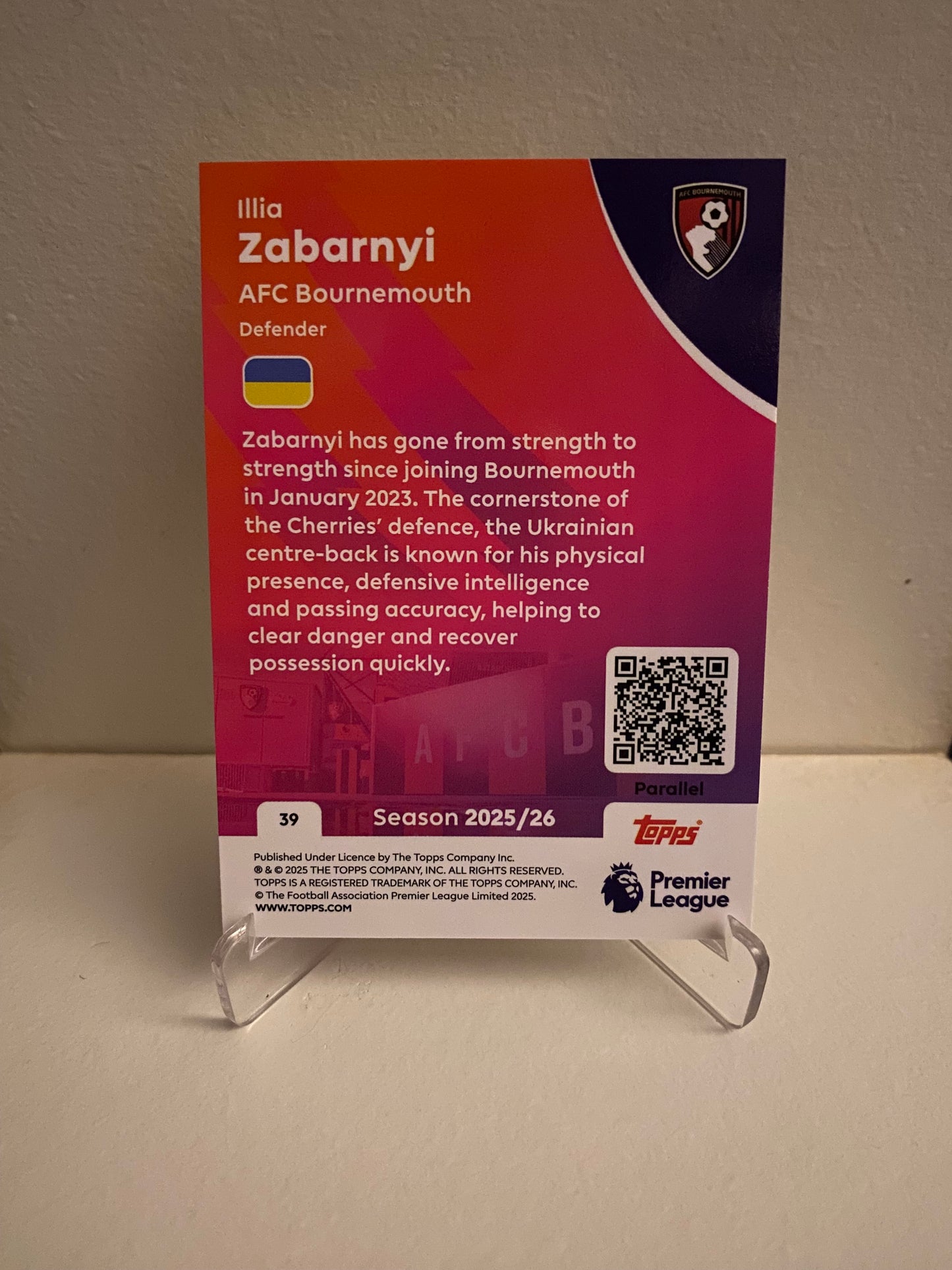 Fodbold kort Topps Premier League 2025/2026 - Yellow Parallel Illia Zabarnyi - Pokedexet