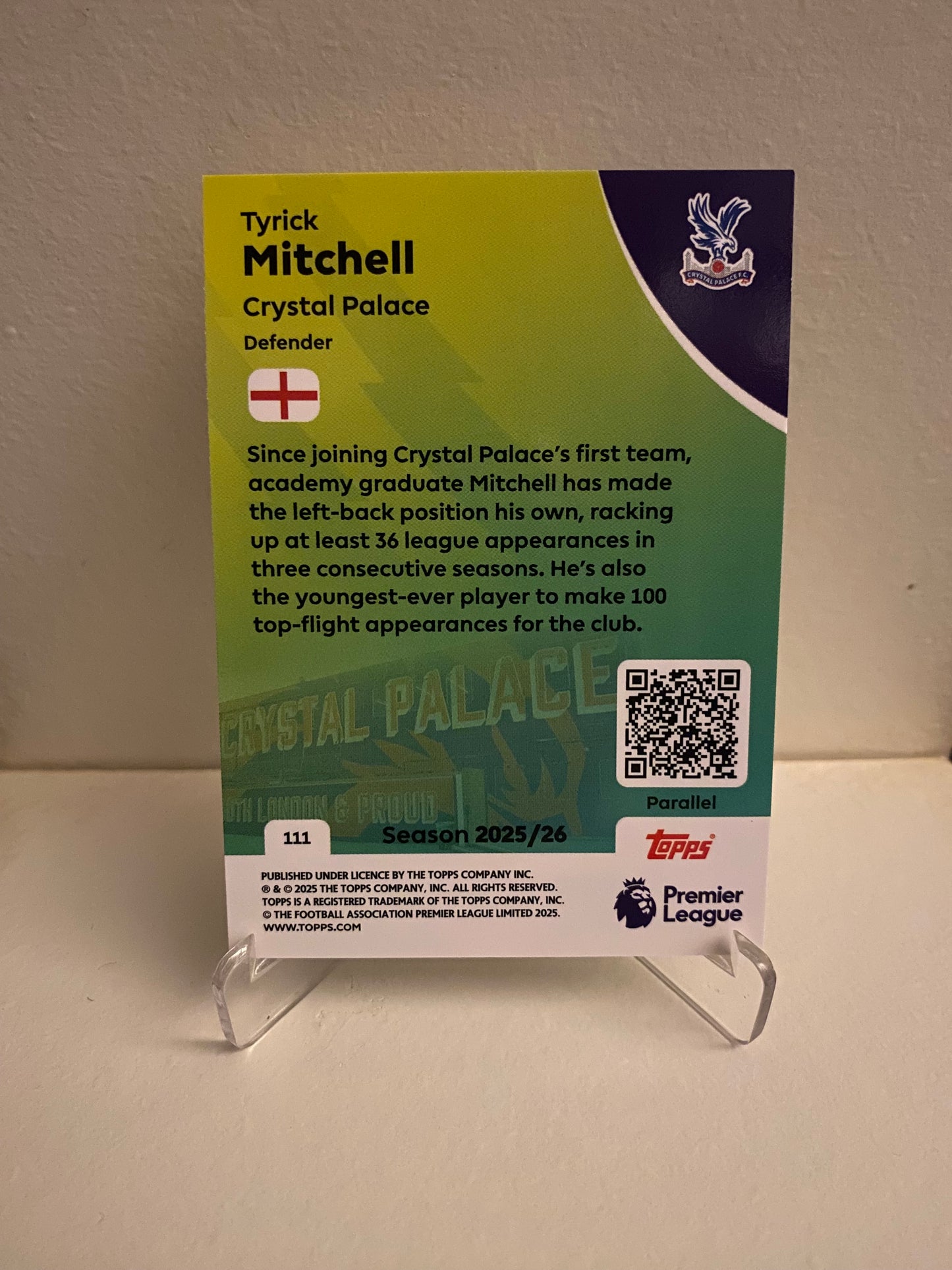 Fodbold kort Topps Premier League 2025/2026 - Yellow Parallel Tyrick Mitchell - Pokedexet
