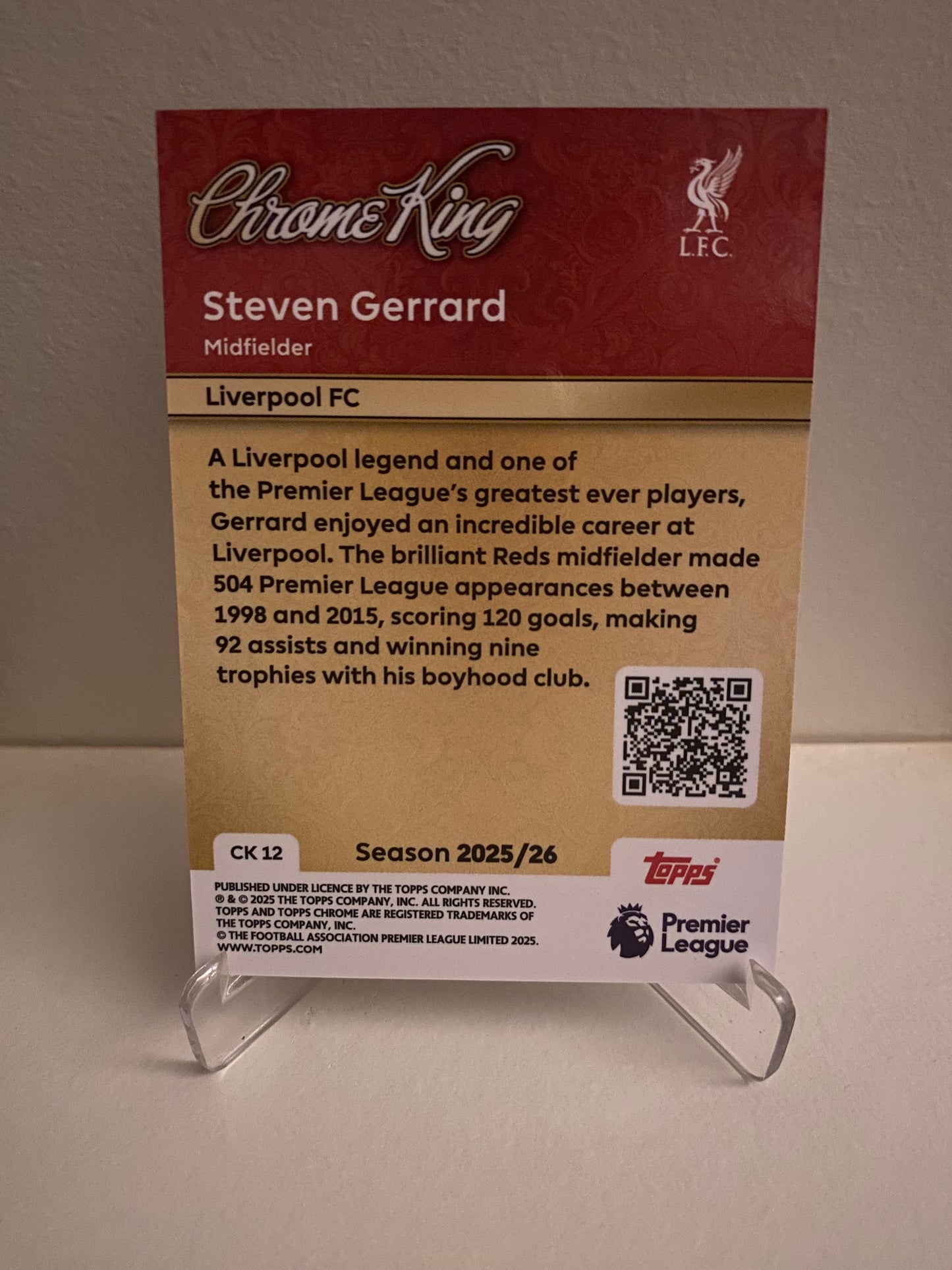 Fodbold kort Topps Premier League 2025/2026 - Chrome King Steven Gerrard - Pokedexet